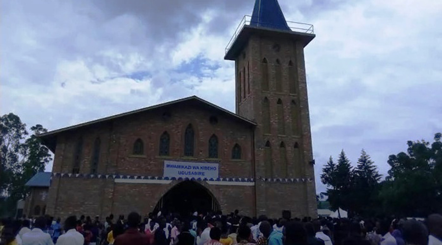 Christians stand outside the newly constructed church of Bumara Parish in Rwaza Sector, Musanze District. 