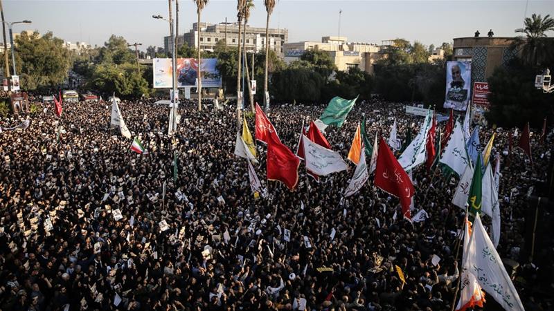Iranians march in the southwestern city of Ahvaz to pay homage to top general Qassem Soleimani. 