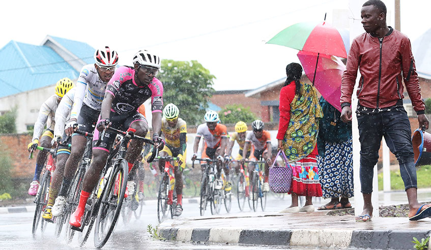 France-based Rwandan rider Jean Claude Uwizeye leads  a peloton during the last Farmers Race in Musanze District. 