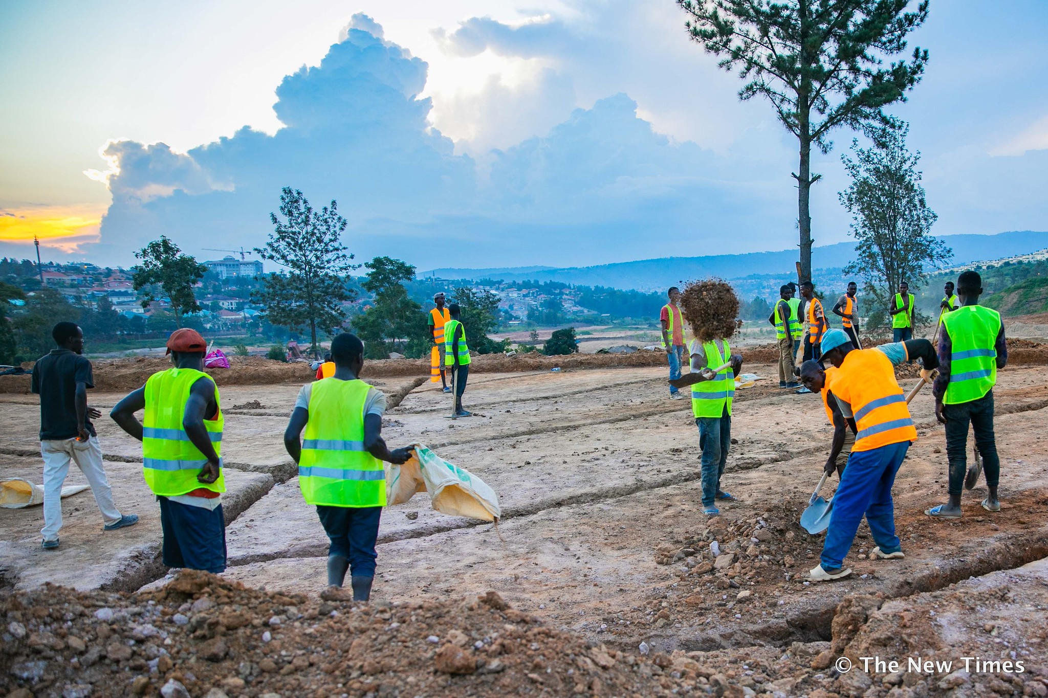 Workers during construction works on the Kigali golf course on January 14. 