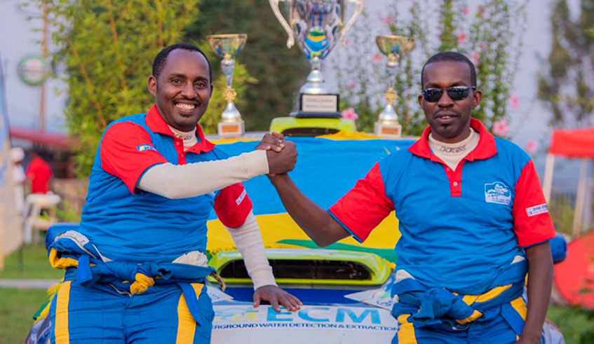 Jean Claude Gakwaya (R) and his navigator Jean Claude Mugabo (L) won the 2019 Mountain Gorilla Rally. 