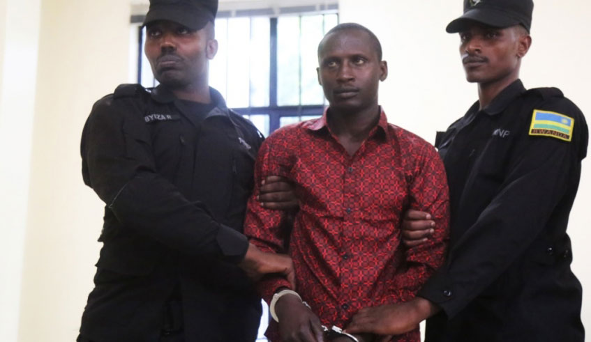 Nsengimana is paraded before the media at RIB headquarters in Kimihurura on Friday. 