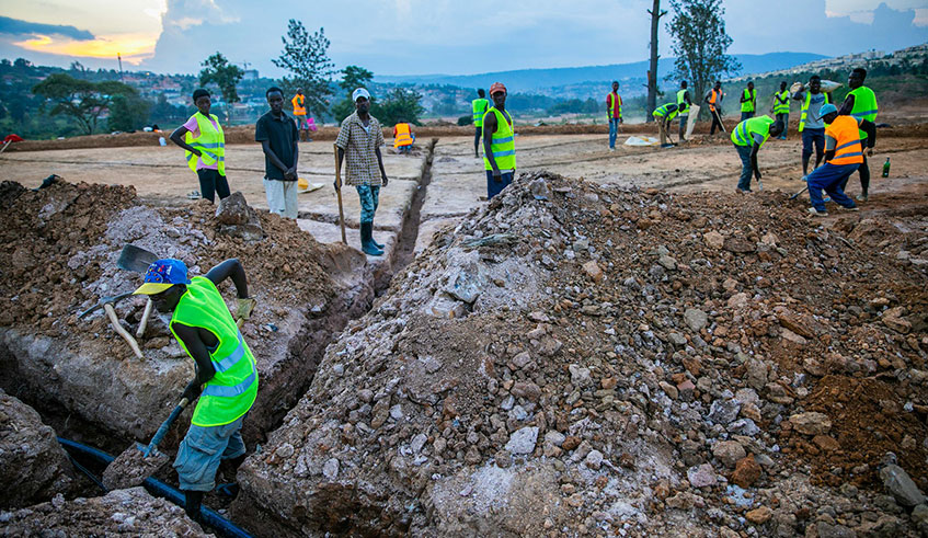 Workers during the construction of the Kigali Golf Course on January 14, 2020. 