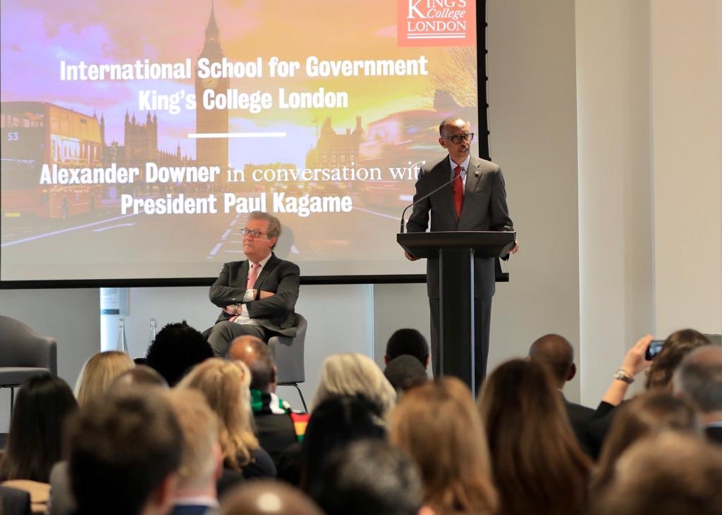 President Kagame speaks at the International School for Government at Kingu2019s College in London on Rwandau2019s transformation. (Courtesy)