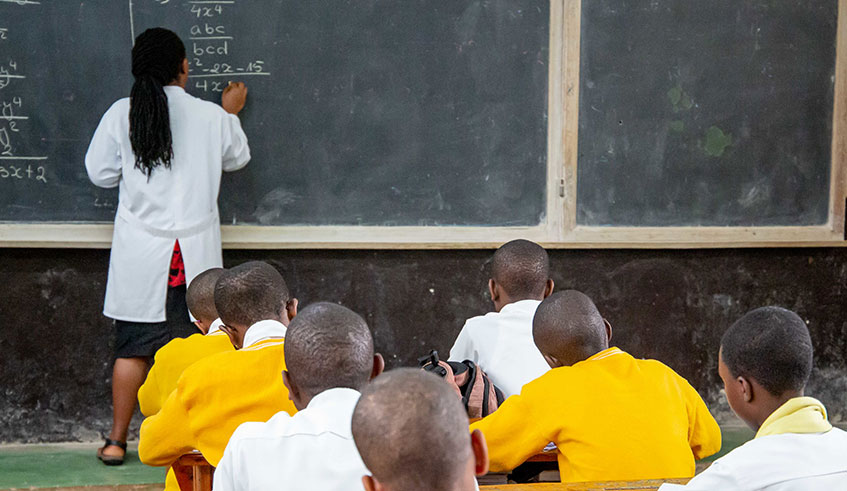 A  teacher during class at Collu00e8ge St Andru00e9 in Kigali on Thursday. 