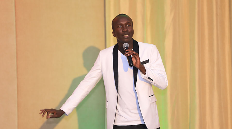 Ugandan comedian Daniel Omala performs during Seka Live on Sunday.