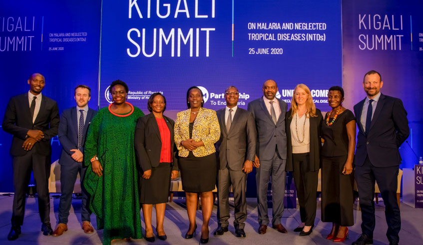 Participants of the launch of Kigali Summit on Malaria and NTDs pose for a group photo.