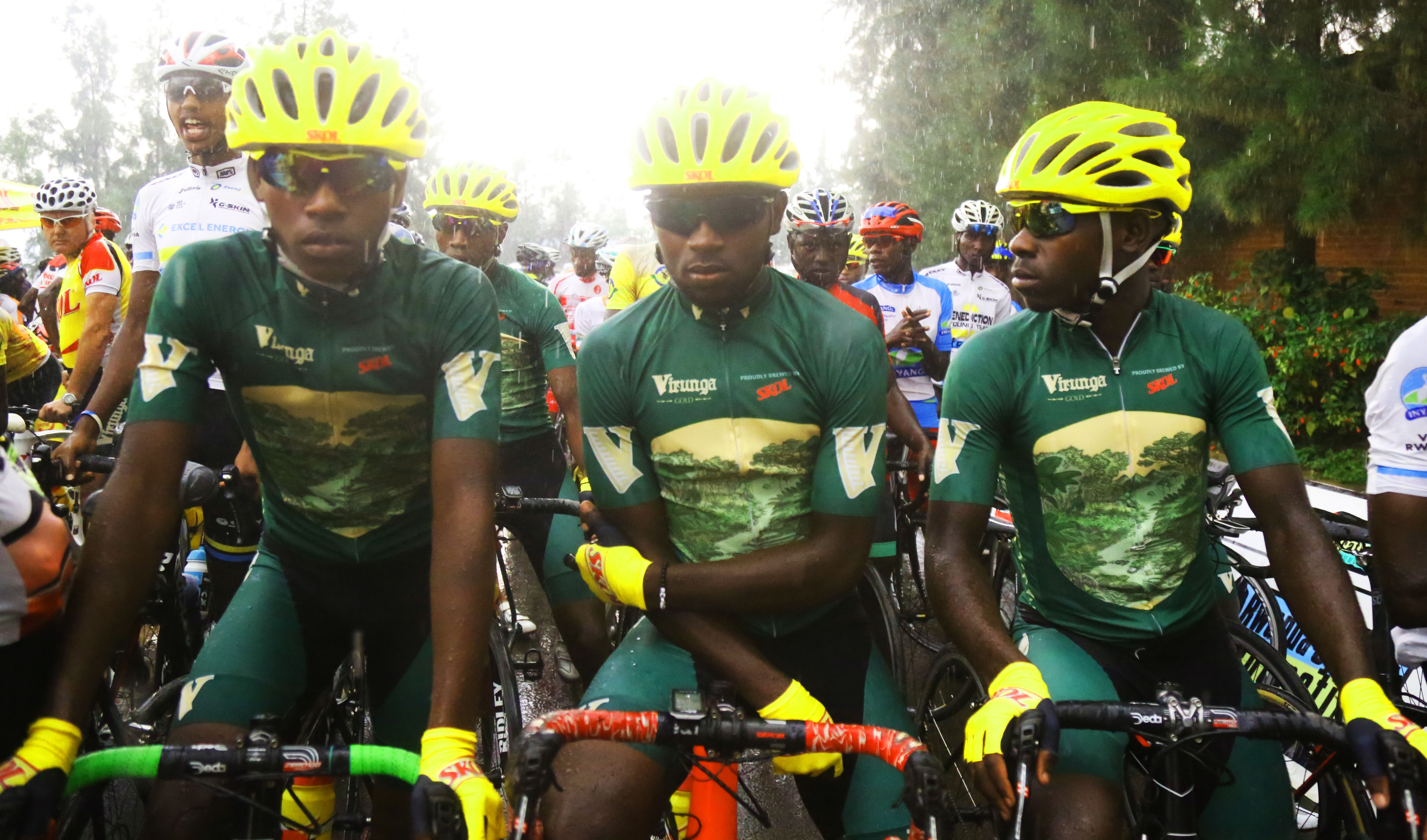 Jean Eric Habimana, 19, celebrates his solo finish after crossing the line to win the inaugural Heroes Cup in Nyamirambo on Sunday. Photo: 