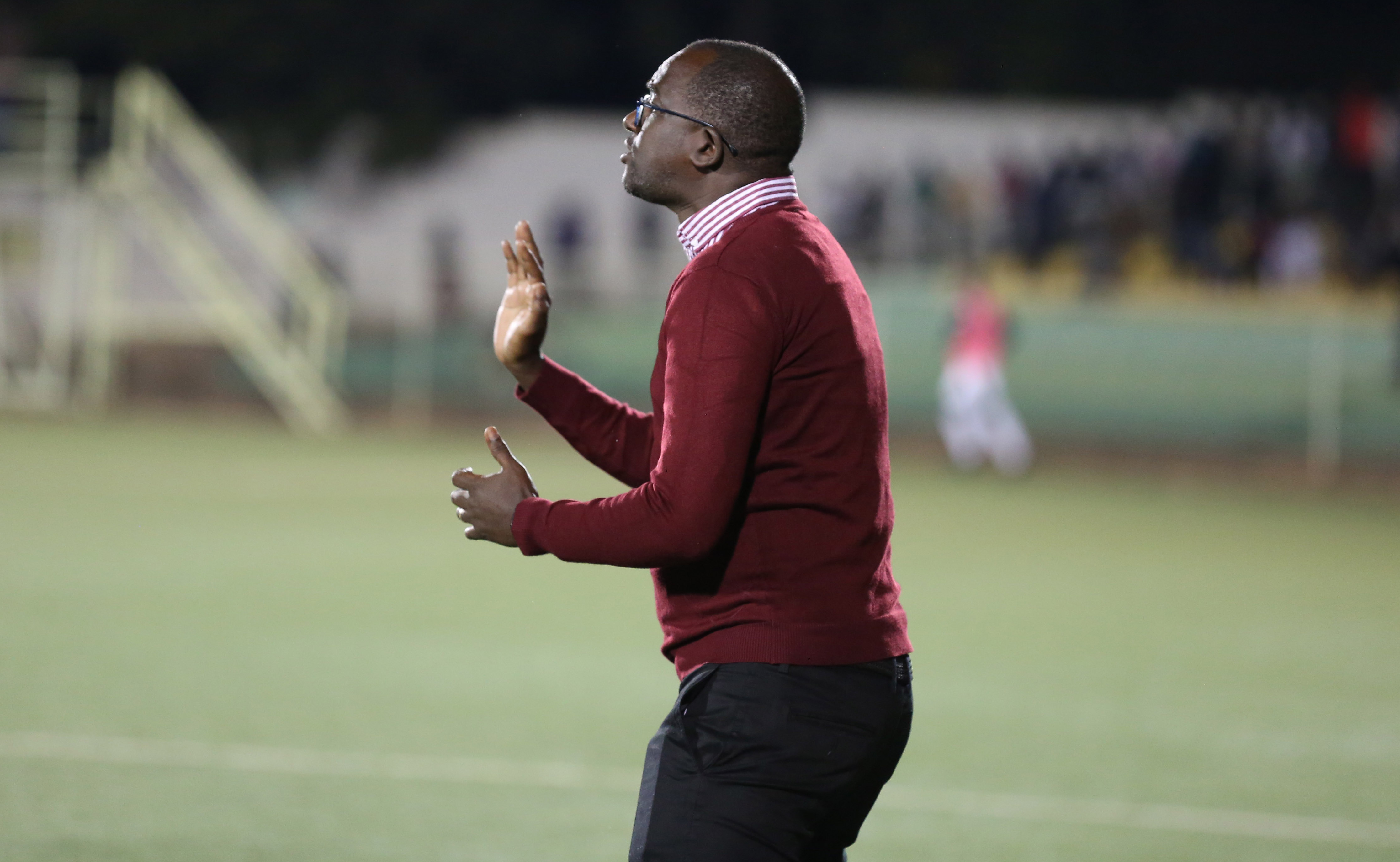 Police Fc head coach Francis Haringingo during the match at Kigali Stadium .Sam Ngendahimana