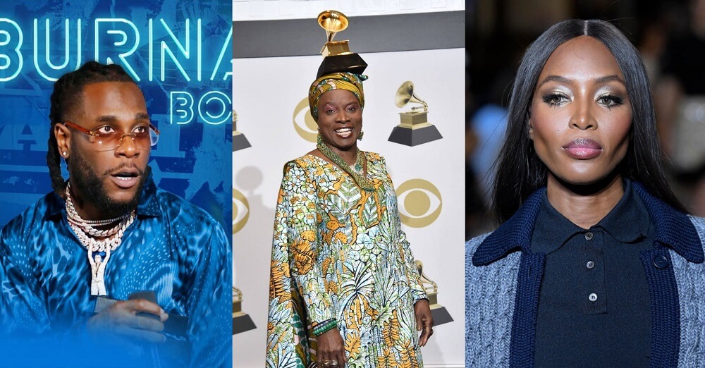 L-R: Burna Boy, Angelique Kidjo and Naomi Campbell. Net.