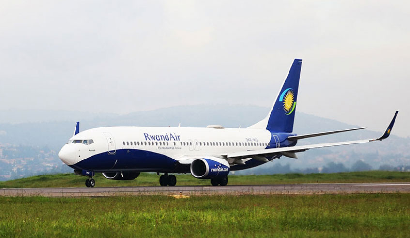 Rwandair airplane at Kigali International Airport. 