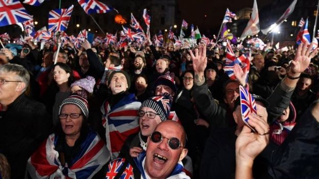 Brexit supporters held a party in Parliament Square. 