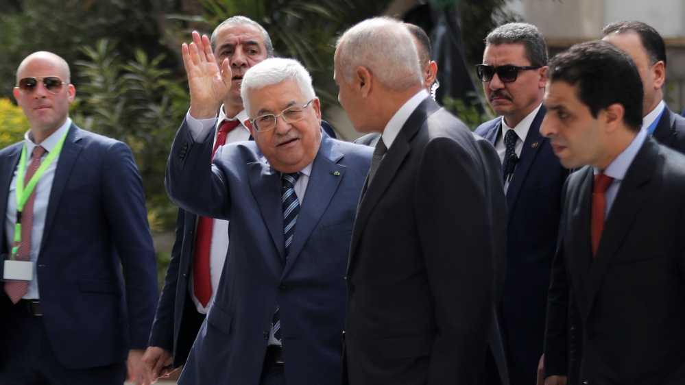 Palestinian President Mahmoud Abbas arrives for the emergency meeting in Cairo, Egypt. 