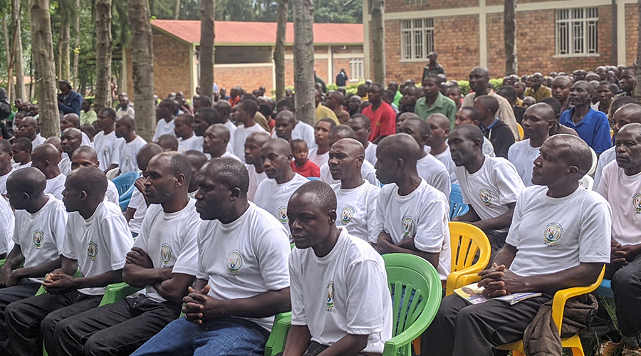 Ex rebels repatriated from DR Congo listen to instructors at Mutobo Demobilisation Centre. / All photos by Julius Bizimungu.