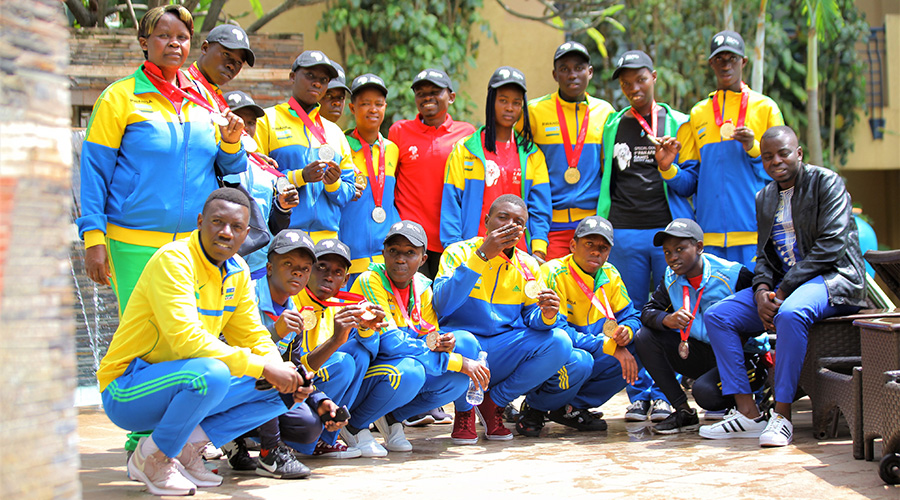 The delegation of players and officials that represented Rwanda at the inaugural Special Olympics Pan African Games in Egypt. 