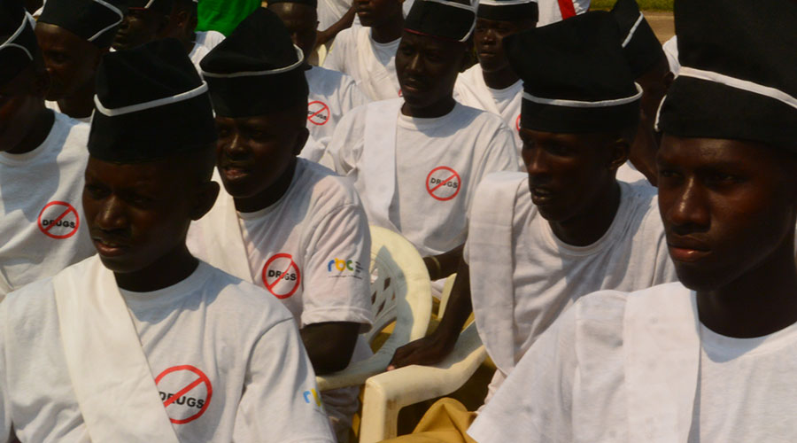 Youth on a past graduation day at Iwawa Rehabilitation and Vocational Skills Development Centre. The Government currently spends Rwf70 million per month on this facility alone. 
