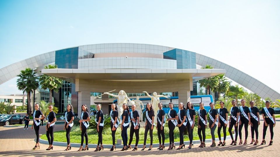 Miss Rwanda contestants pose for photographs outside Intare Conference Arena on February 9. Courtesy photo.