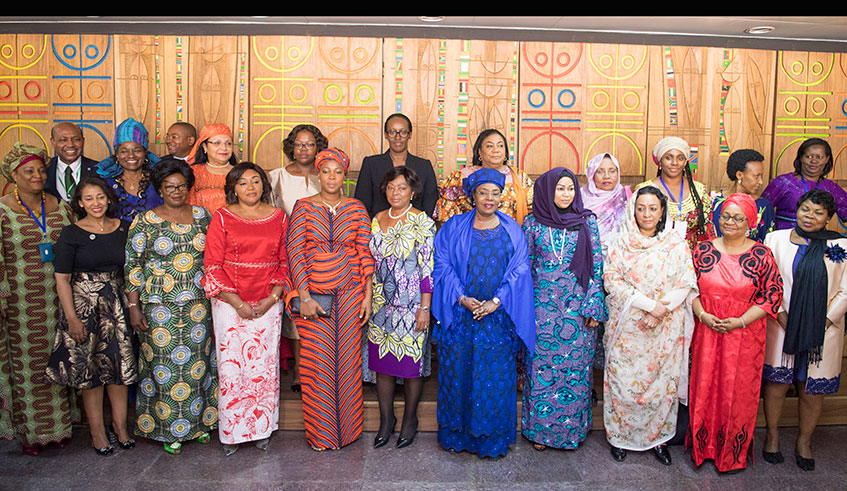 First Lady Jeannette Kagame and members of the Organisation of African First Ladies for Development pose for a group photo in Addis Ababa, Ethiopia, yesterday. Mrs Kagame is known for championing Adolescent Sexual Reproductive Health in the country, through a series of programmes and activities. / Photo: Courtesy.