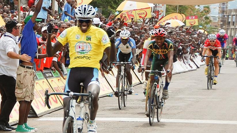 Valens Ndayisenga celebrates winning the Sixth edition of Tour du Rwanda yesterday. Photo: 