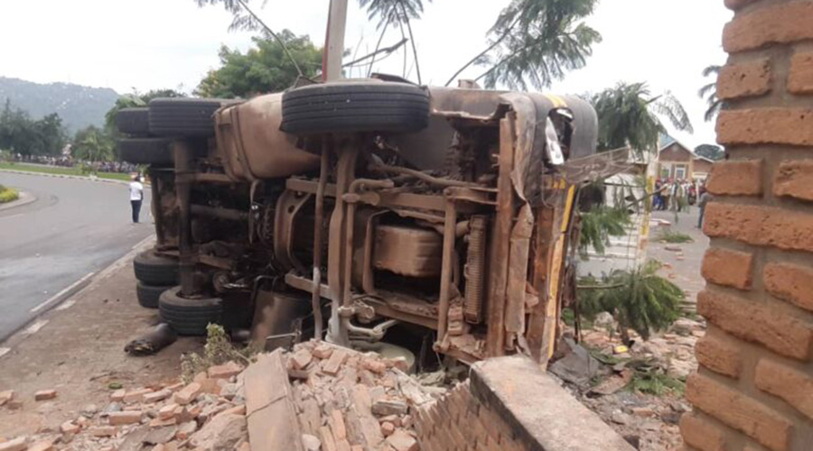The truck hit pedestrians before ramming into Gisenyi Hospital fence. The accident occurred Saturday afternoon. 