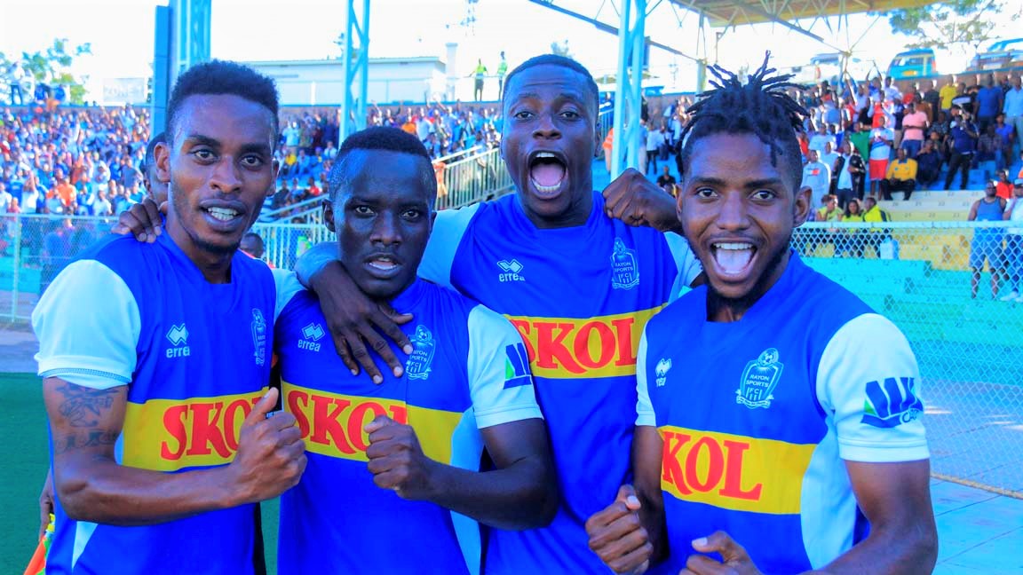 Yannick Bizimana (2nd-L) has scored 8 league goals for Rayon Sports this season. Photo: 