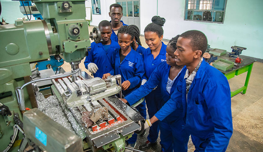 TVET students operate a machine at Kigali Integrated Polytechnic Regional Centre (IPRC) on May 14, 2019. / Emmanuel Kwizera.