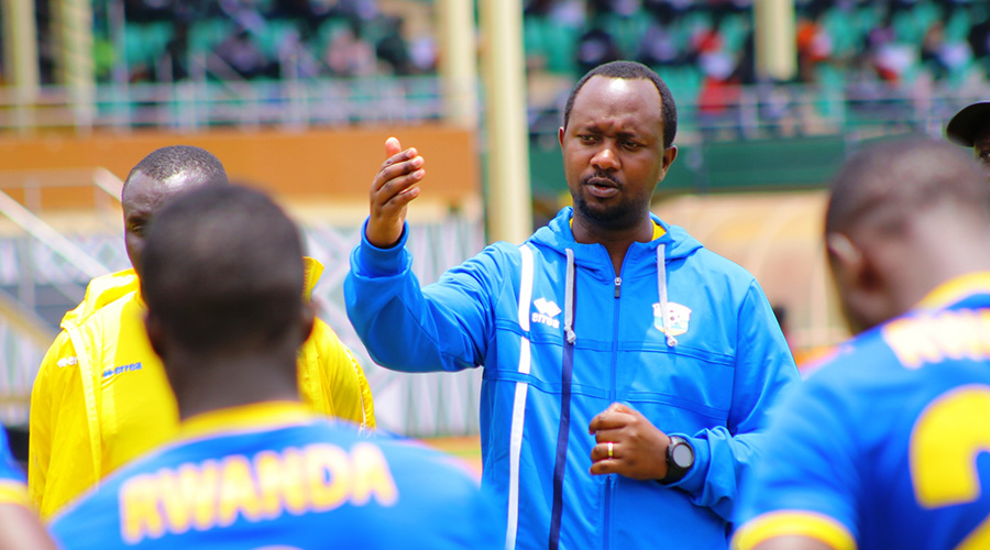 Amavubi head coach Vincent Mashami is seen here leading a past training session at Amahoro Stadium. 