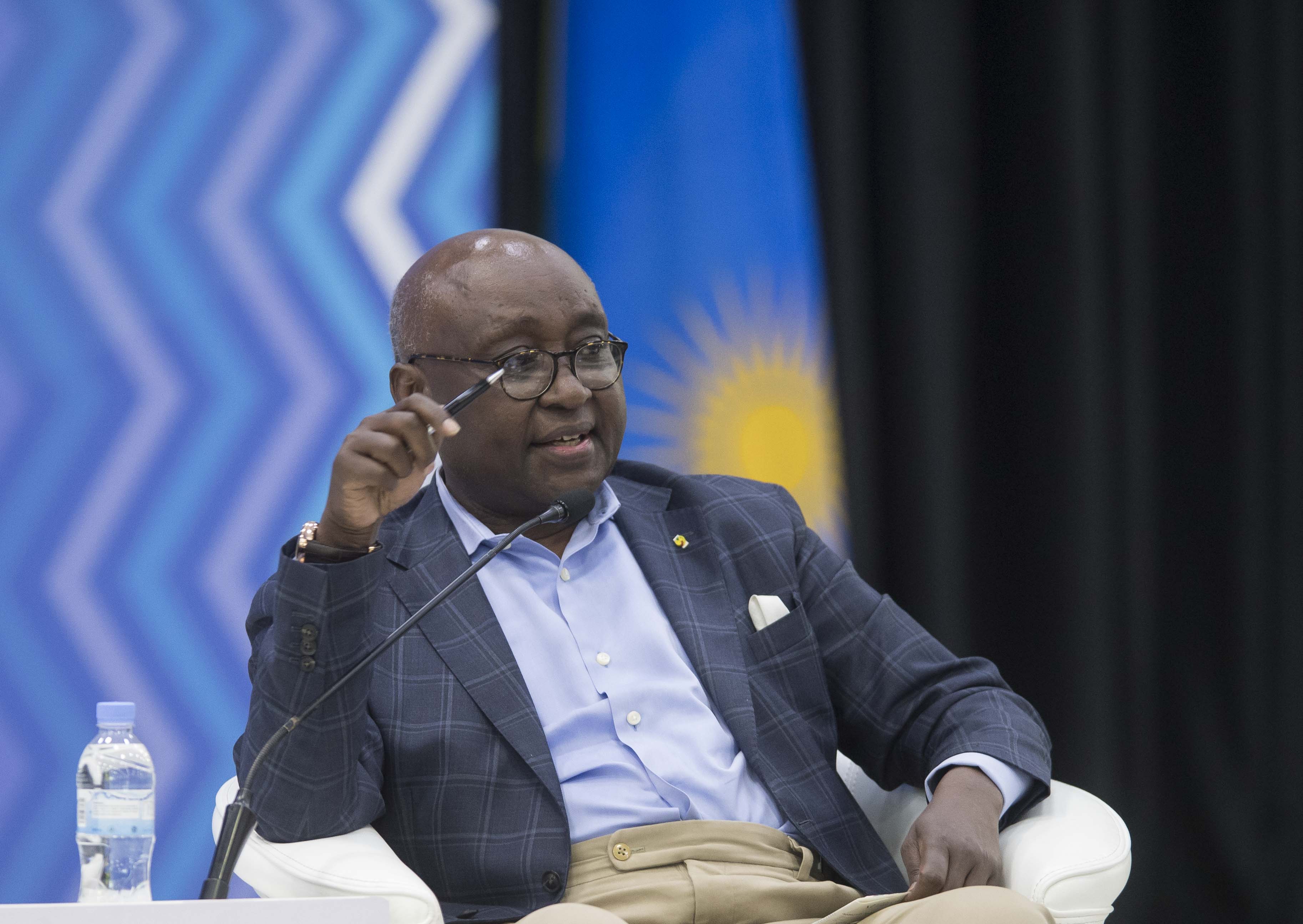 Dr. Donald Kaberuka, former President of the African Development Bank, speaks on a panel discussion about what Rwanda needs to achieve Vision 2050 during the National Leadership Retreat at Gabiro on Sunday. 