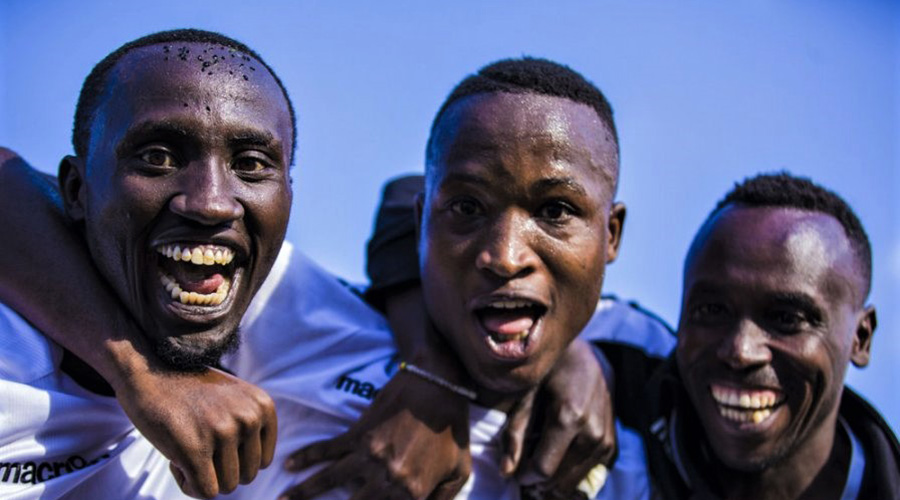 Lague Byiringiro (C) was on the target twice as APR beat AS Muhanga 2-0 at Muhanga Stadium on Sunday. 