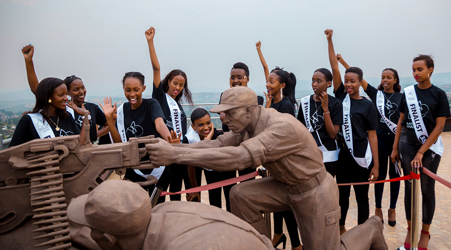 Miss Rwanda finalists during their visit to the Campaign Against Genocide Museum.