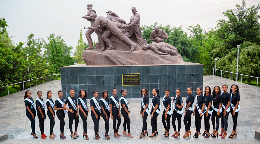 Miss Rwanda finalists during their visit to the Campaign Against Genocide Museum.