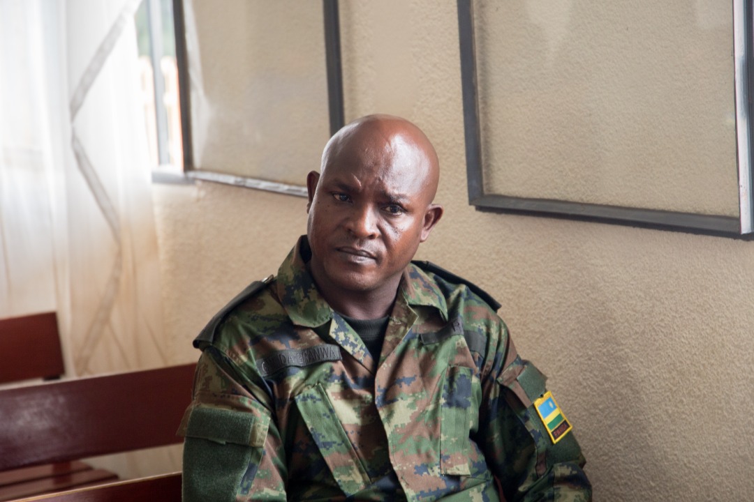 Maj. Mudaheranwa at Nyamirambo Military Tribunal during a preliminary hearing on charges of murder and illegal possession of a firearm. 