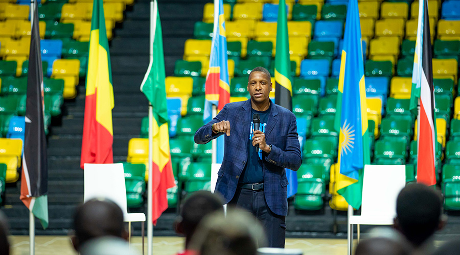 Masai Ujiri, the founder of u2018Giants of Africau2019 speaks during the launch of the Giants of Africa Festival 2020 at the Kigali Arena last week. 