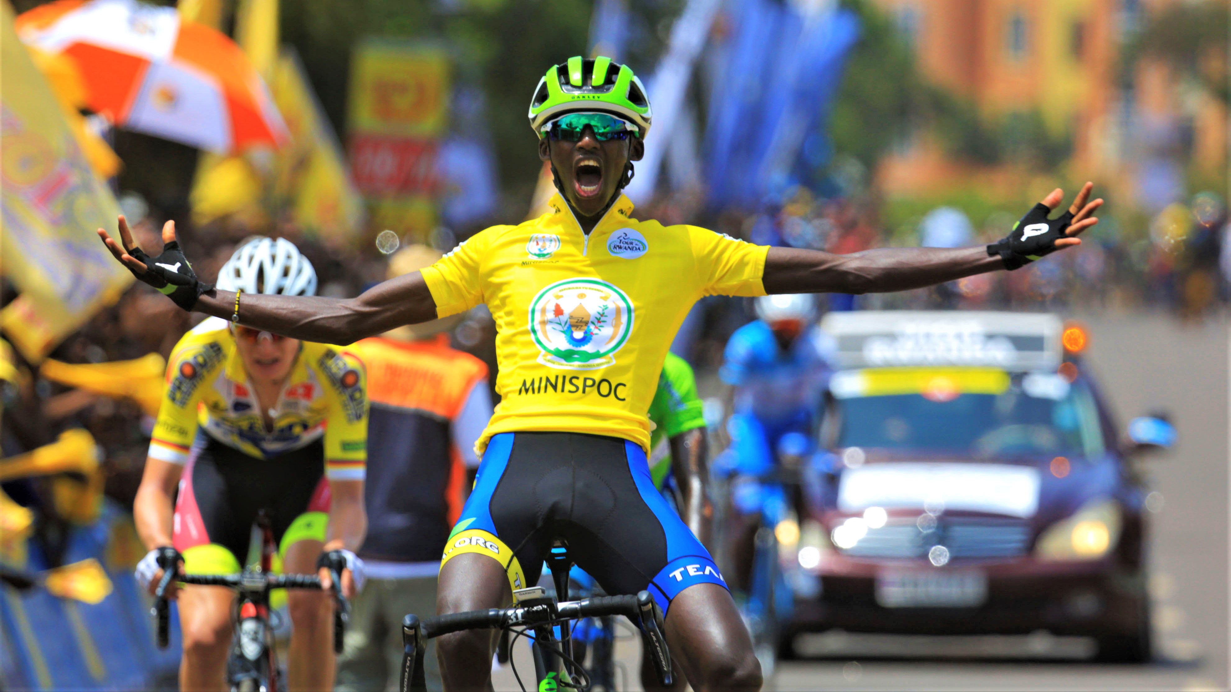 Samuel Mugisha, seen here celebrating after crossing the line outside Kigali Stadium in Nyamirambo to win the 2018 Tour du Rwanda, will captain Team Rwanda at this year's edition. The 22-year old the fourth and last Rwandan to win Tour du Rwanda as a UCI 2.2 race before its upgrade to 2.1 category last year. The 2020 Tour du Rwanda has attracted 16 teams from across the world. Photo: 