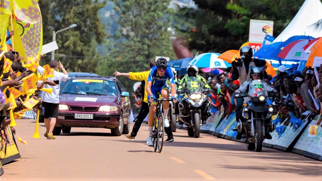 Yevgeniy Fedorov, 20, crossed the line in solo victory on Sunday afternoon in Kimironko, Kigali, as he made history as the first Kazakh to win a stage in Tour du Rwanda. Photo: 