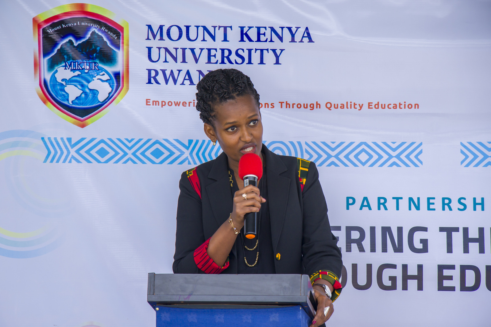 Director General of Imbuto Foundation, Sandrine Umutoni speaks at the event. 