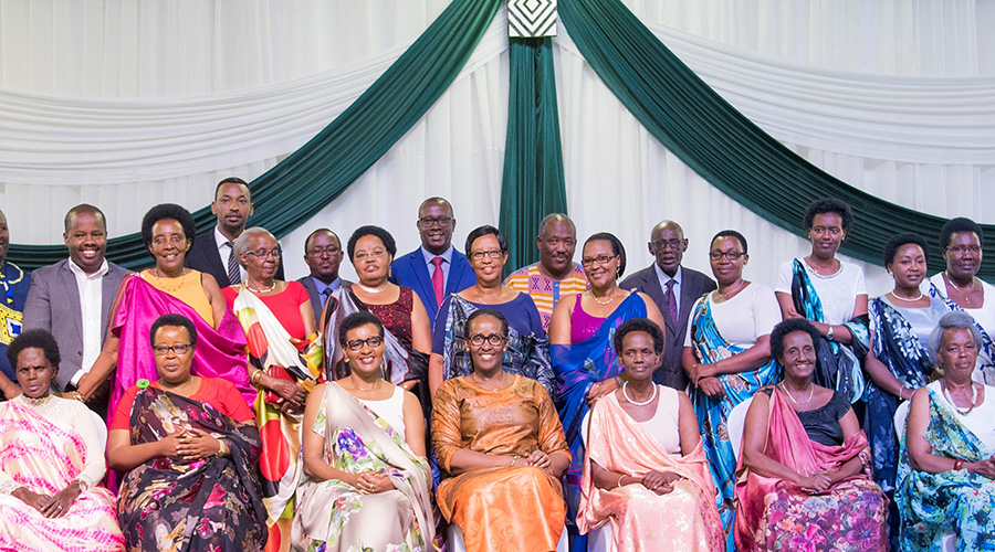 First Lady Jeannette Kagame with other officials during celebrations to mark the 25th anniversary of the founding of the Association of Widows of the 1994 Genocide against the Tutsi (AVEGA) on Sunday. 