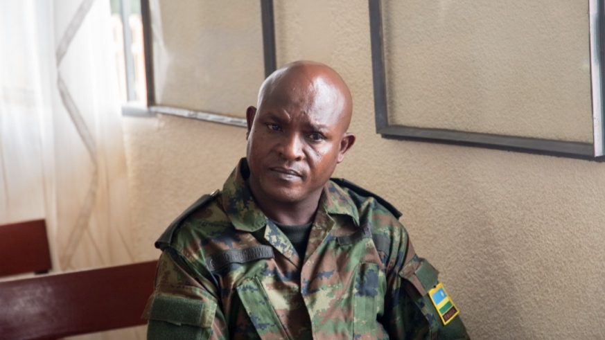 Maj. Mudaheranwa at Nyamirambo Military Tribunal during a preliminary hearing on charges of murder and illegal possession of a firearm. File photo.