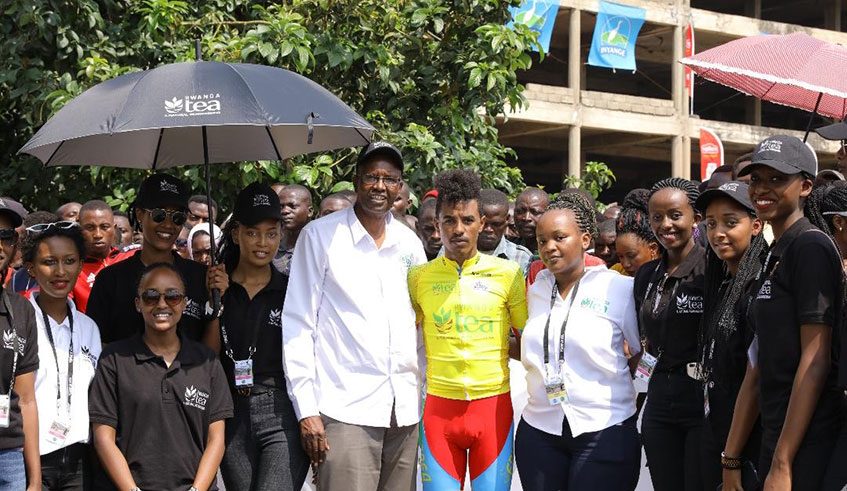 Moise Mugisha (second), seen here part of a breakaway group in Stage 4 on Wednesday, is making his third Tour du Rwanda appearance since the 2018 debut./  Photo: Courtesy.