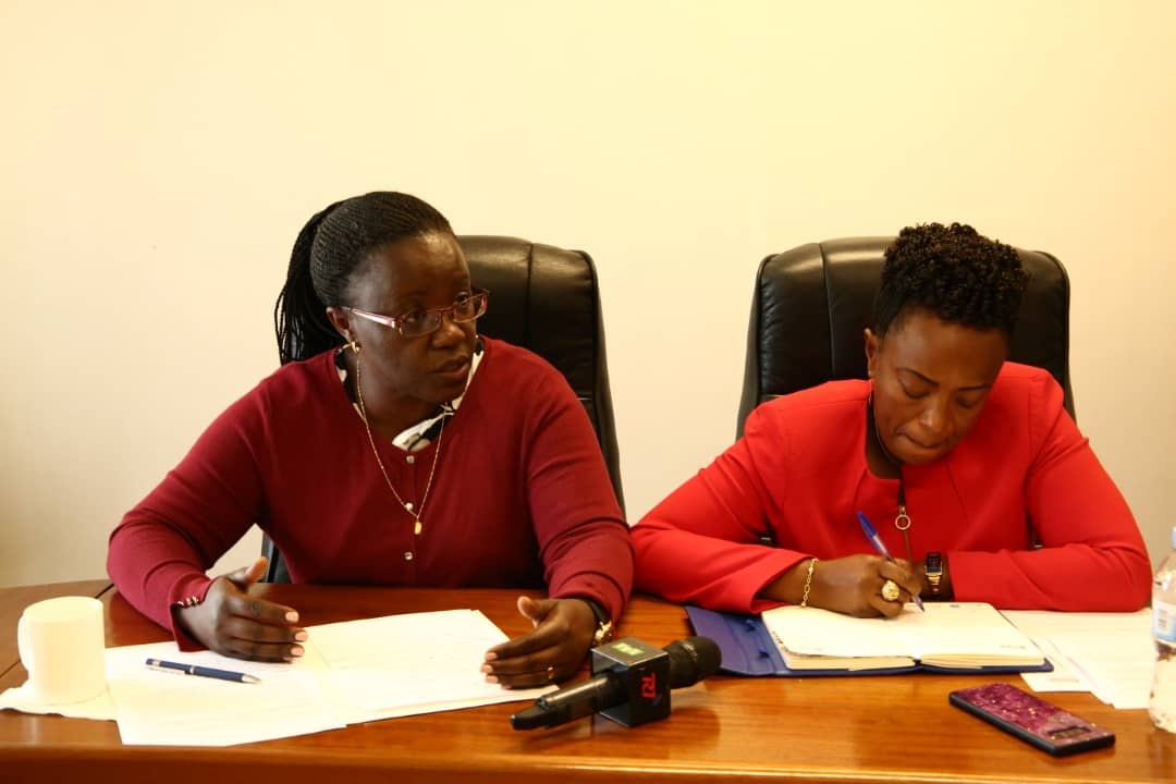 Environment Minister Jeanne d'Arc Mujawamariya addresses the Chamber of Deputies' Standing Committee on Agriculture, Livestock and Environment, as Espu00e9rance Mukamana, Director-General of Rwanda Land Management and Use Authority, takes notes at Parliament on Tuesday, February 25, 2020. 