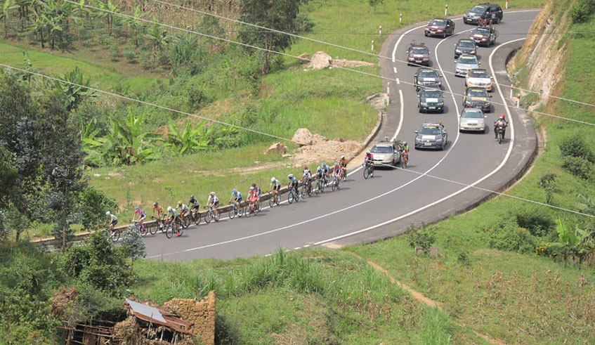 Moise Mugisha (second), seen here part of a breakaway group in Stage 4 on Wednesday, is making his third Tour du Rwanda appearance since the 2018 debut./  Photo: Courtesy.