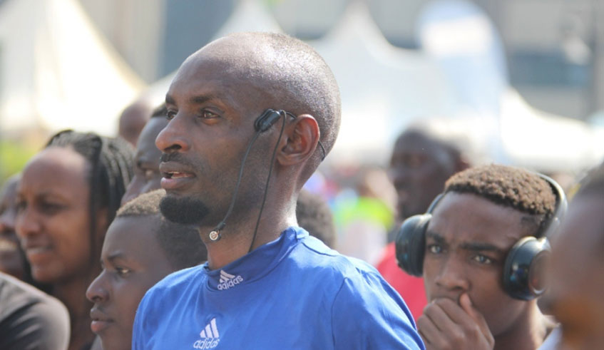 Nelson Mukasa is the founder of Children & Youth Sports Organization and a fitness trainer during the Kigali Car Free Day mass sports. / File.