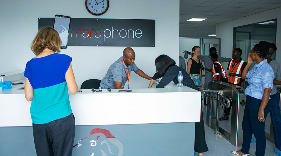 Visitors at MARA Phones head office at Kigali Special Economic Zone yesterday. Mara Phones has received incentives from the Government and itâ€™s part of the higher aim by the country to support manufacturing. / Photos: Emmanuel Kwizera