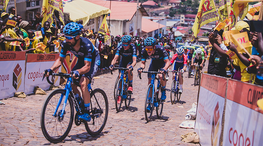 Novo Nordisk riders are seen tackling the legendary Wall of Kigali 'Mur de Kigali' during the ultimate Stage 8 on Sunday. The American team is entirely comprised of riders living with type 1 diabetes.