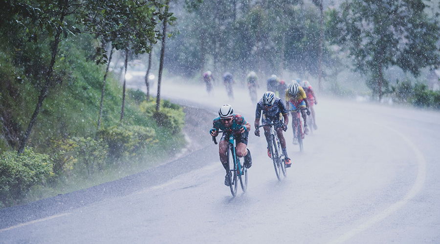Riders had to brave extreme weather conditions during some stages. Here was during Stage 6 from Musanze to Muhanga, which was won by sprinter Restrepo who rode for Italian side Androni Giocattoli.