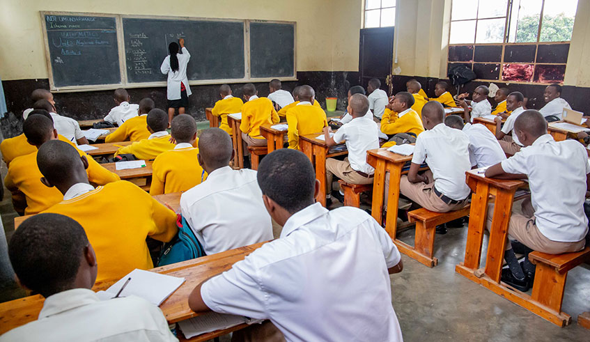 Students of College Saint Andre in class with their teacher on January 23, 2020. / Dan Nsengiyumva