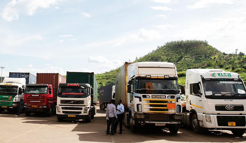 Cargo trucks at Rusumo One stop border post between Rwanda and Tanzania. The collapse of a bridge on the Morogoro-Dodoma highway due to heavy rains on Monday disrupted transport which has affected inland Tanzanian cargo and movement of goods and people to and from Rwanda. However, Eng Isack Kamwelwe, Tanzaniau2019s Minister of Works, Transport and Communication said on Tuesday that construction works to repair the highway are underway to normalise movement of goods and people from Rwanda to Tanzania. /  Sam Ngendahimana.