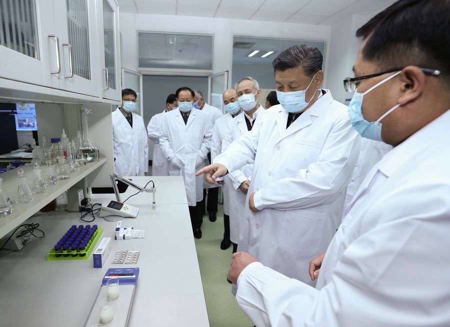 Chinese President Xi Jinping inspects COVID-19 scientific research at the Academy of Military Medical Sciences in Beijing, March 2, 2020. 