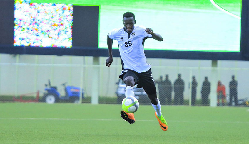 APR right-back Fitina Omborenga has been in fine form since the start of the 2019-20 season as his side remain unbeaten after 21 matches. He is seen here during a past game against Mukura. / Courtesy.