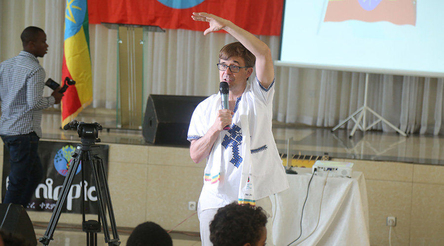 US Ambassador to Rwanda Peter H. Vrooman addresses participants during Ethiopian Day event in Kigali on Saturday. / Craish BahiziÂ 
